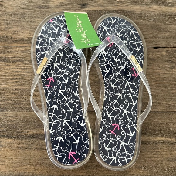 NWT Lilly Pulitzer size 9 Clear Shelly Jelly Sandals Flip Flops Navy Anchor New - Picture 3 of 7